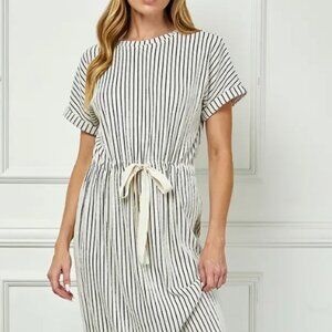 See & Be Seen Striped Midi Dress with Drawstring Waist